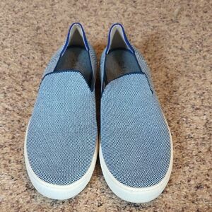 Rothy's Slip-On Knit Sneakers in Blue and White